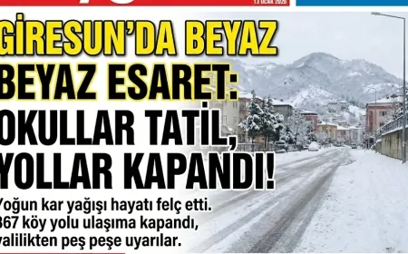 Giresun'da Beyaz Esaret: Okullar Tatil Edildi, 367 Köy Yolu Kapandı!